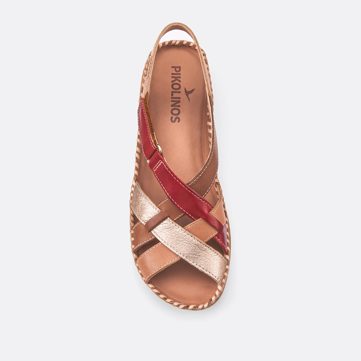 Sandali in pelle tacco con zeppa cognac, PIKOLINOS