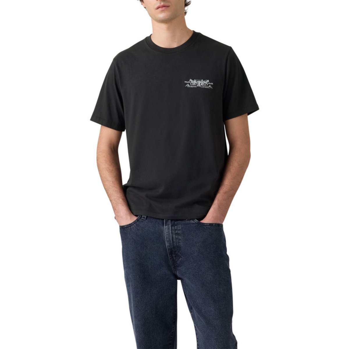 T-shirt en coton noir imprimé avec une coupe droite et un col rond noir, LEVI'S