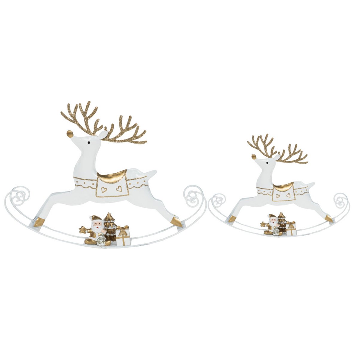Set de 2 rennes à bascule et doré 20x18 cm en métal blanc, AMADEUS