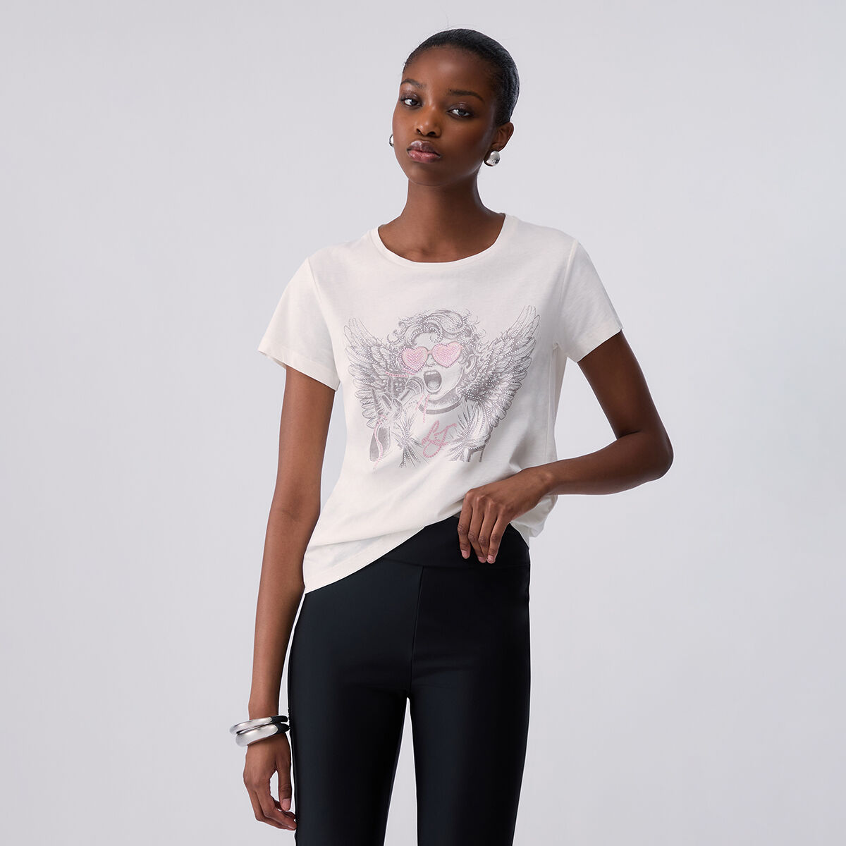 T-shirt à imprimé ange blanc, LIU JO