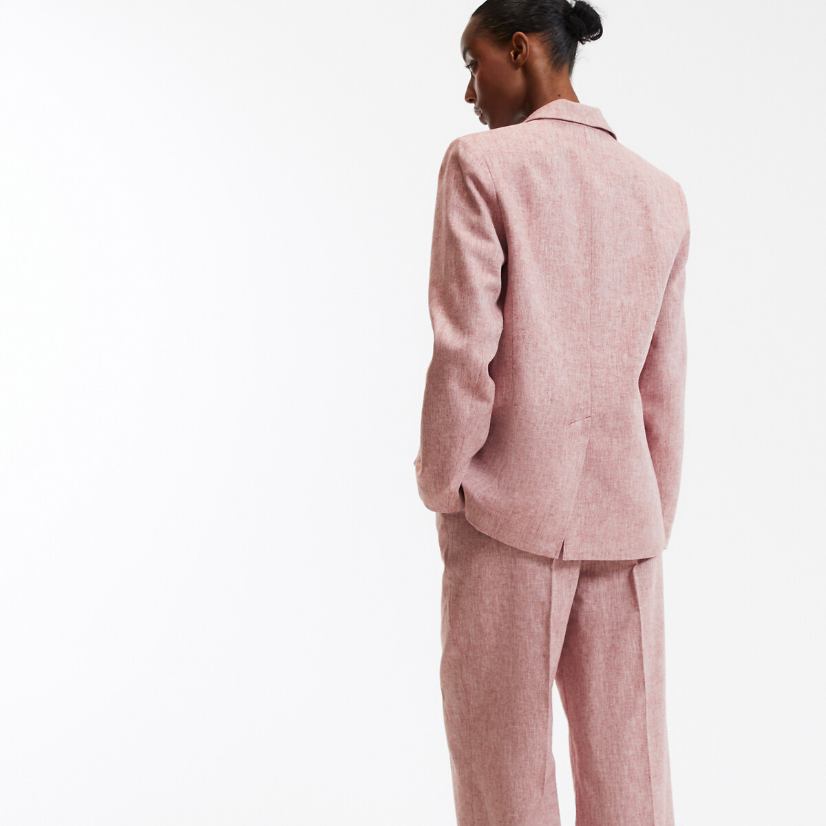 Asymmetric Button-Down Blazer in Linen and Cotton dusty pink, LA REDOUTE COLLECTIONS
