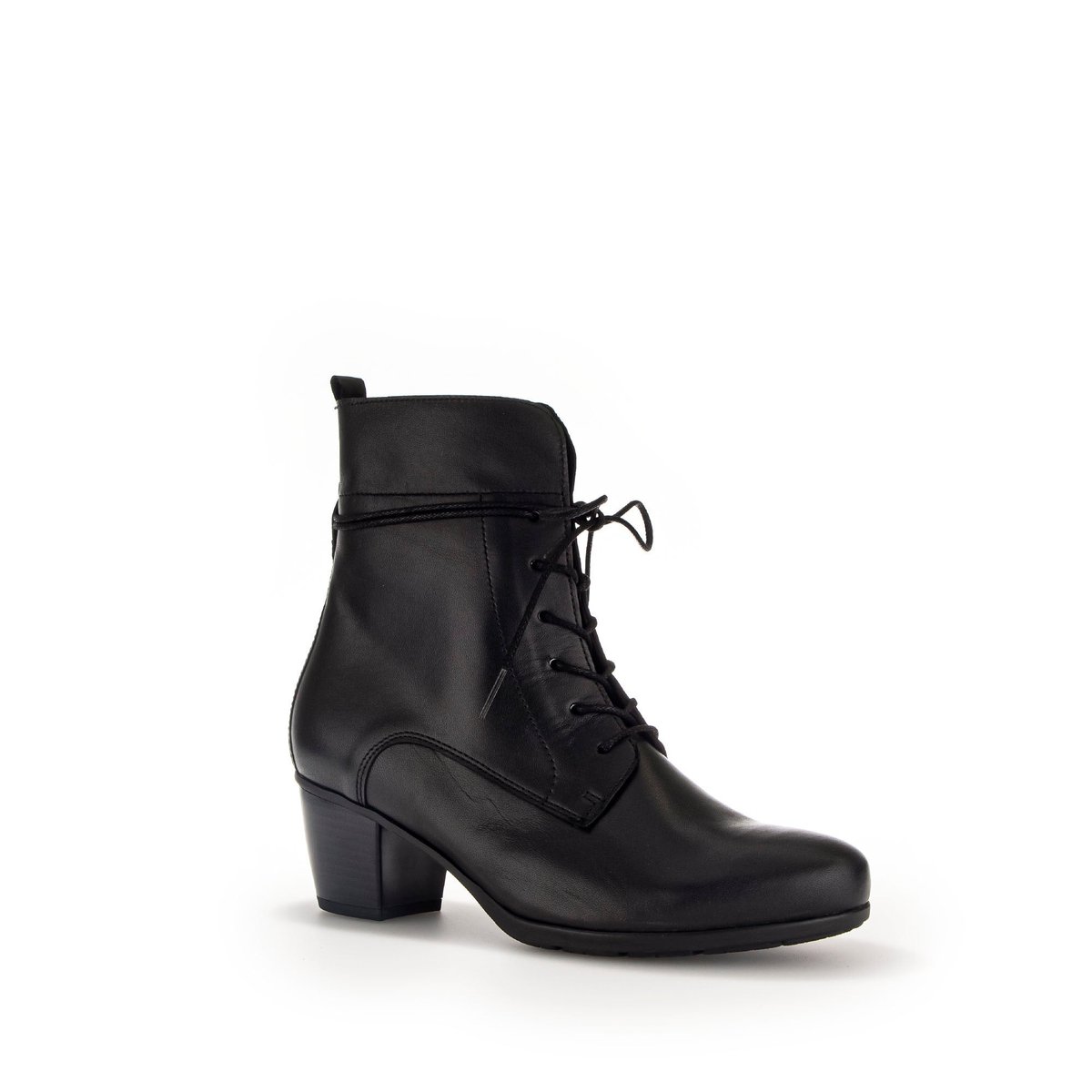 Bottines en cuir à talon décroché block noir lisse, GABOR