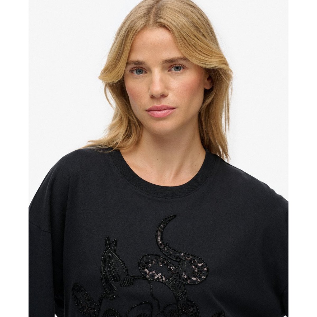 T-shirt Oversized Tattoo Orné noir, SUPERDRY