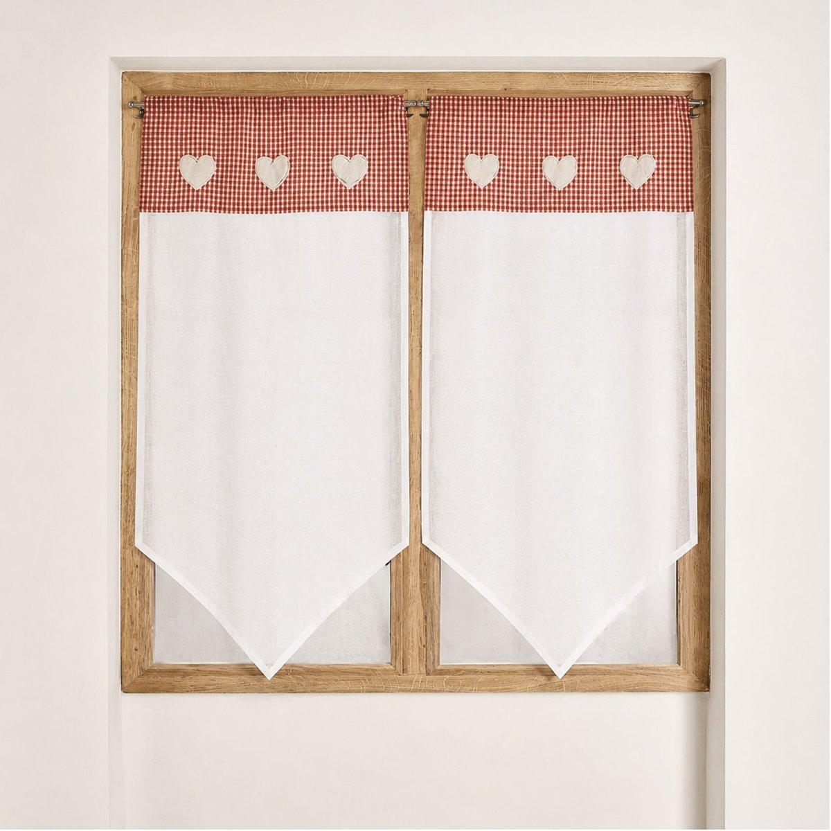Paire de petits voilages en pointe avec parement vichy blanc, HOME MAISON