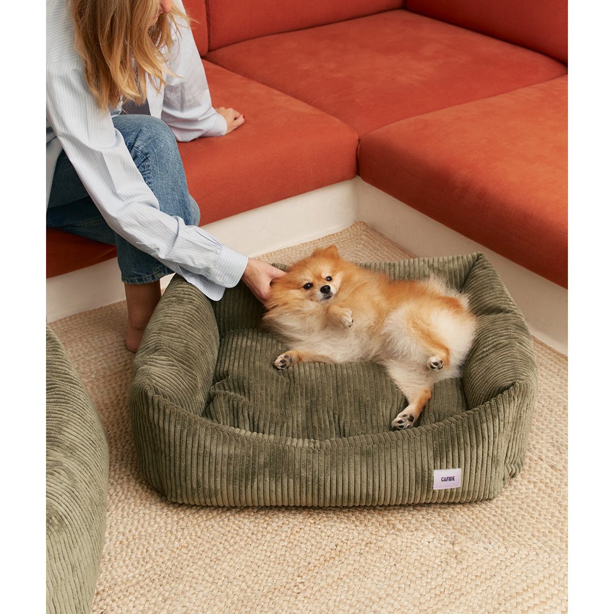 Lit pour chien en velours côtelé, SNOZY vert, CAFIDE