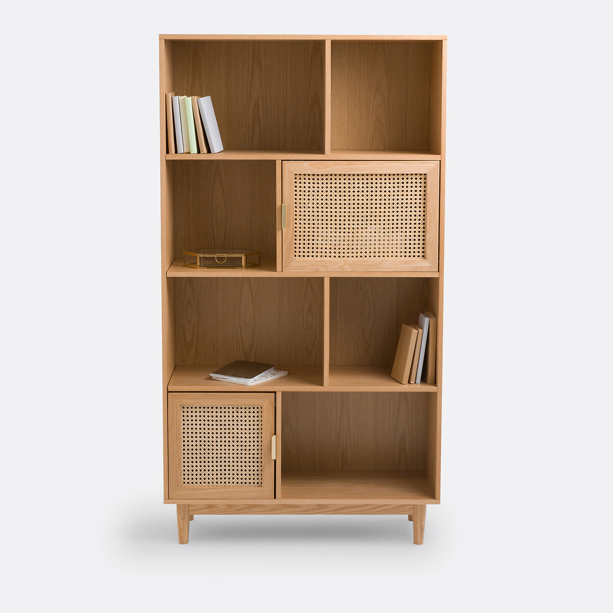 Opbergkast/boekenkast, eikenfineer en rotan, Loris naturel, LA REDOUTE INTERIEURS