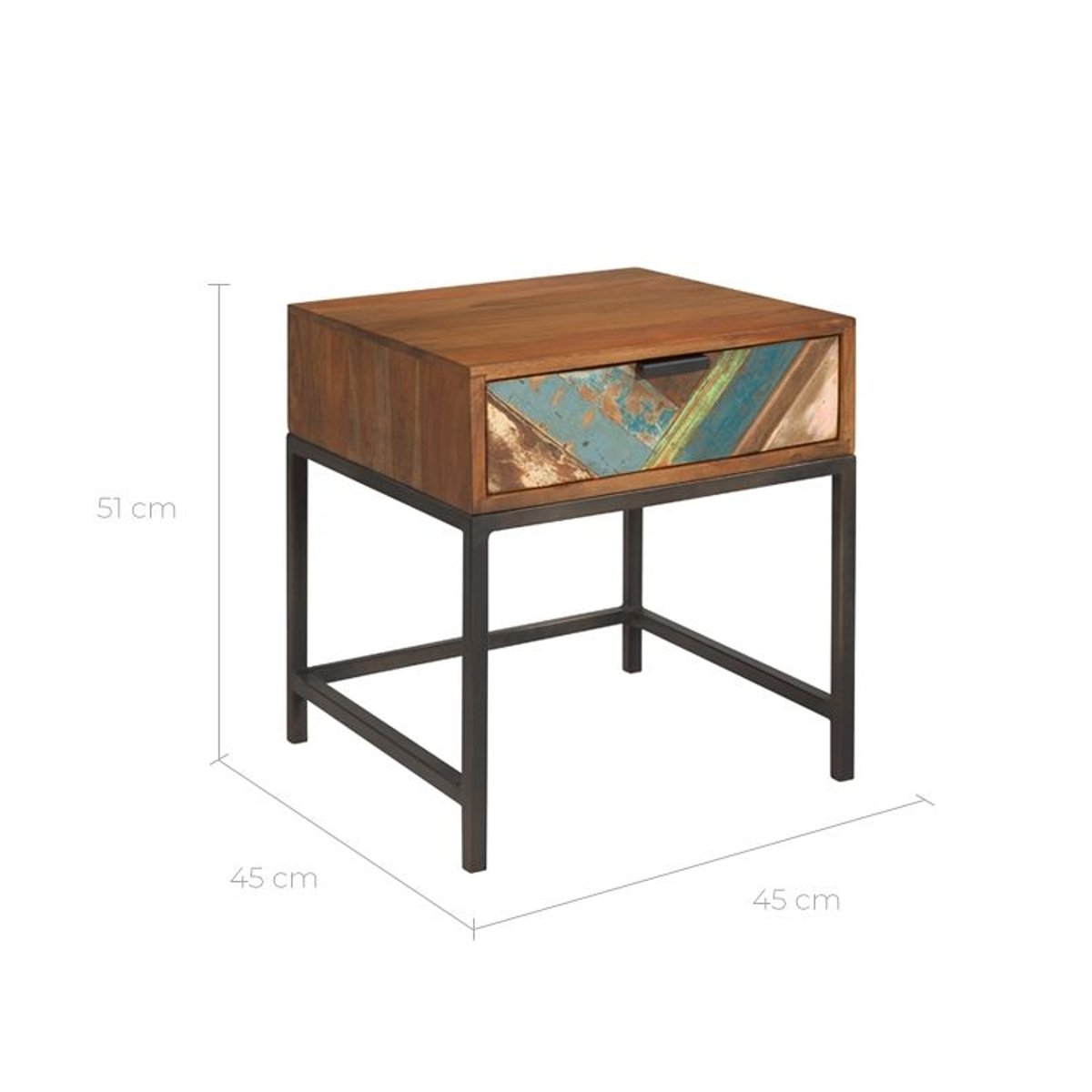 Table de chevet 1 tiroir en bois d'acacia recyclé - KRABI bois foncé, MAISON PAVANE