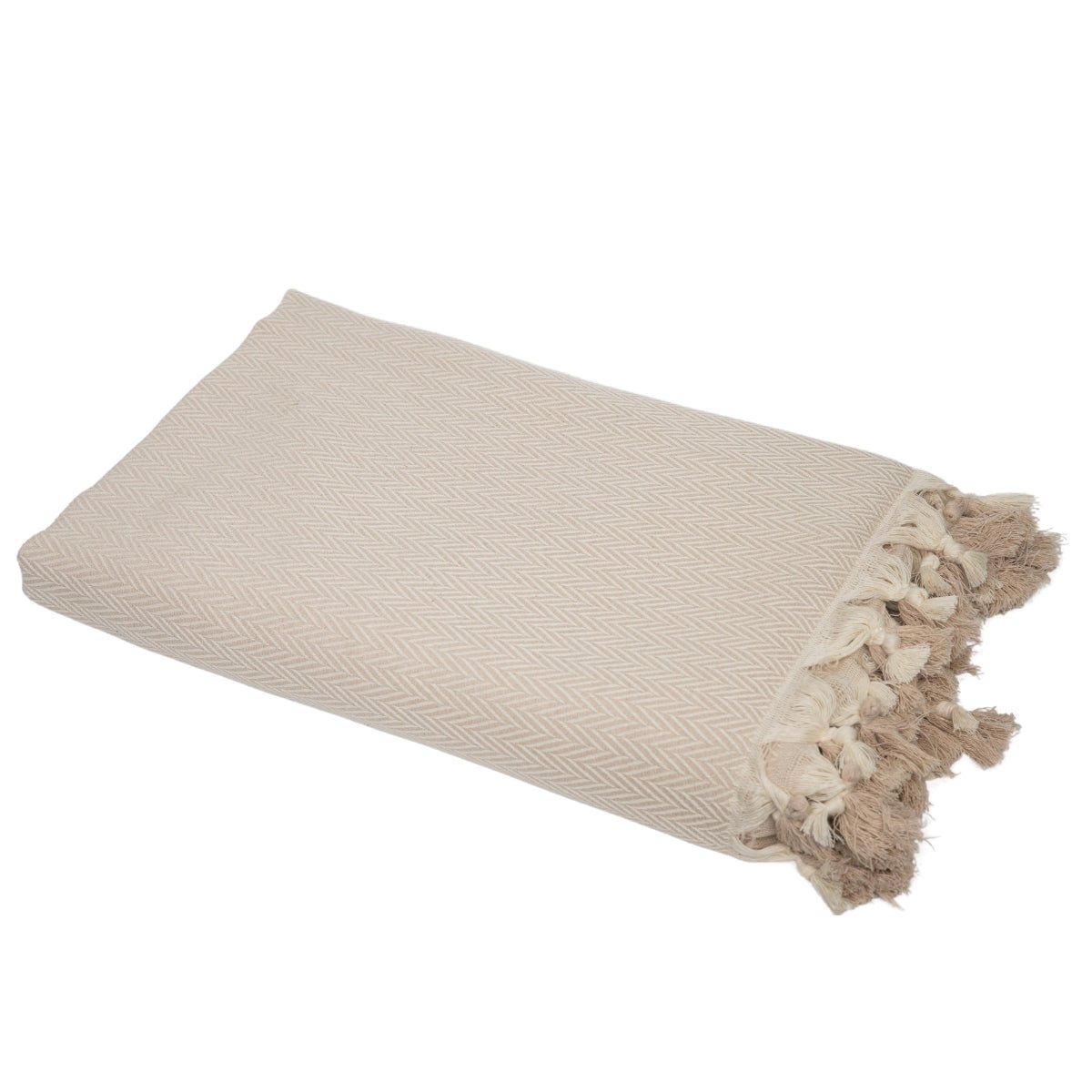Plaid coton MEGEVE taupe clair, FEBRONIE