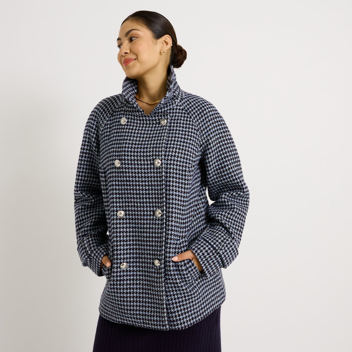 Manteau imprimé pied-de-poule bleu marine, GRAIN DE MALICE