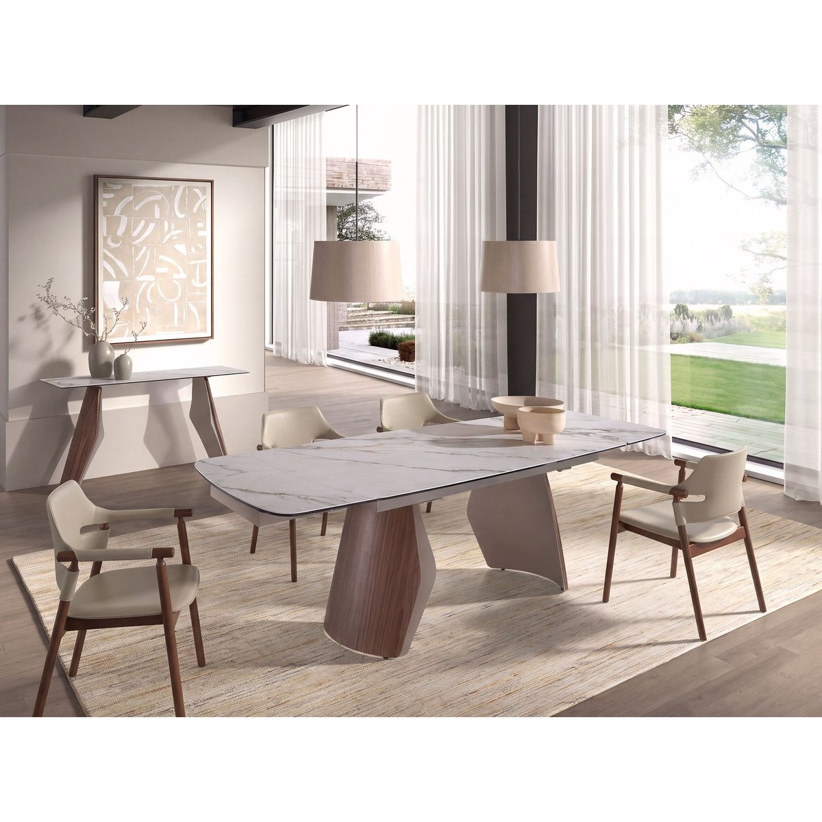 Chaise en cuir régénéré sable | noyer, ANGEL CERDA