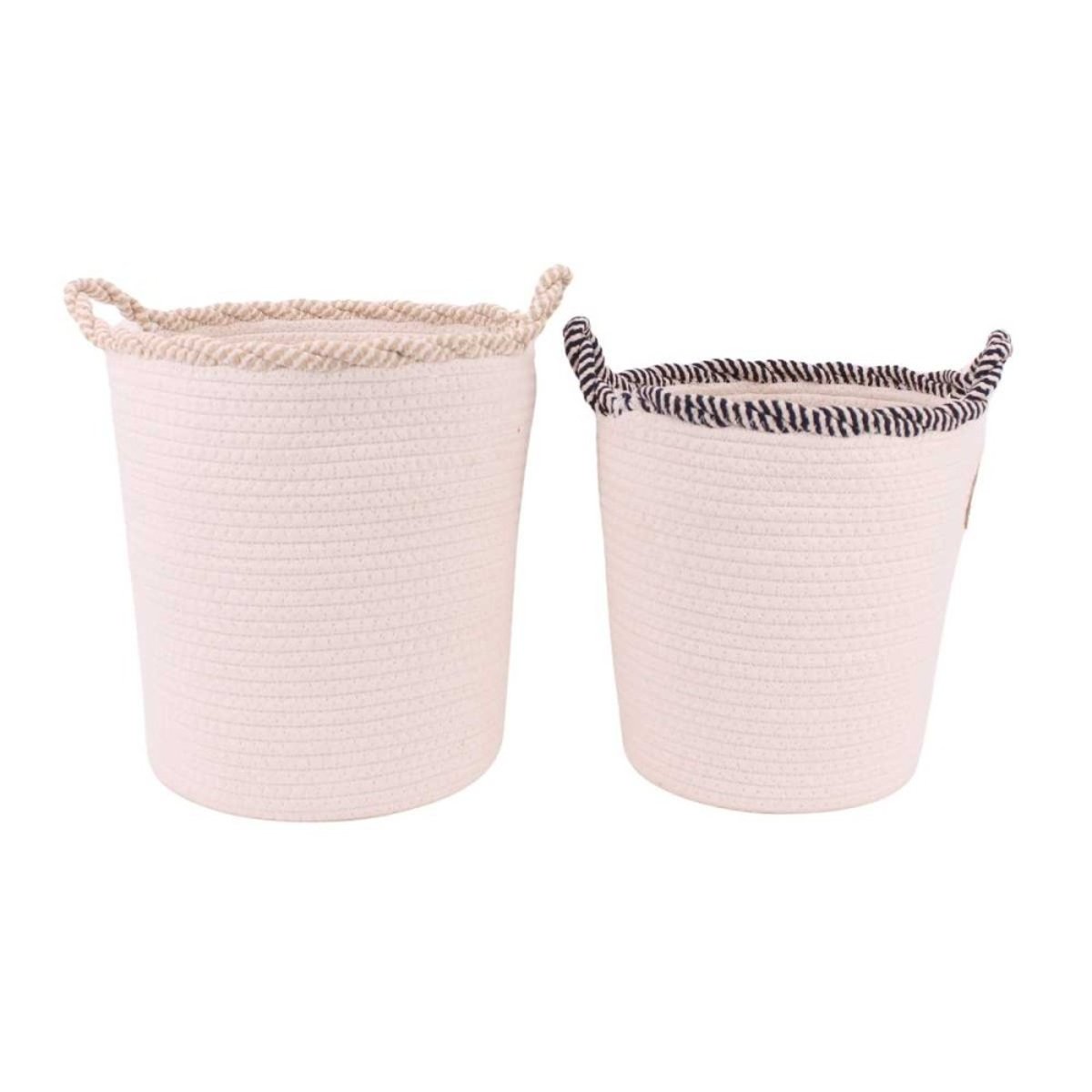 Set de 2 paniers ronds en corde de coton finition vague beige, ORNAMI