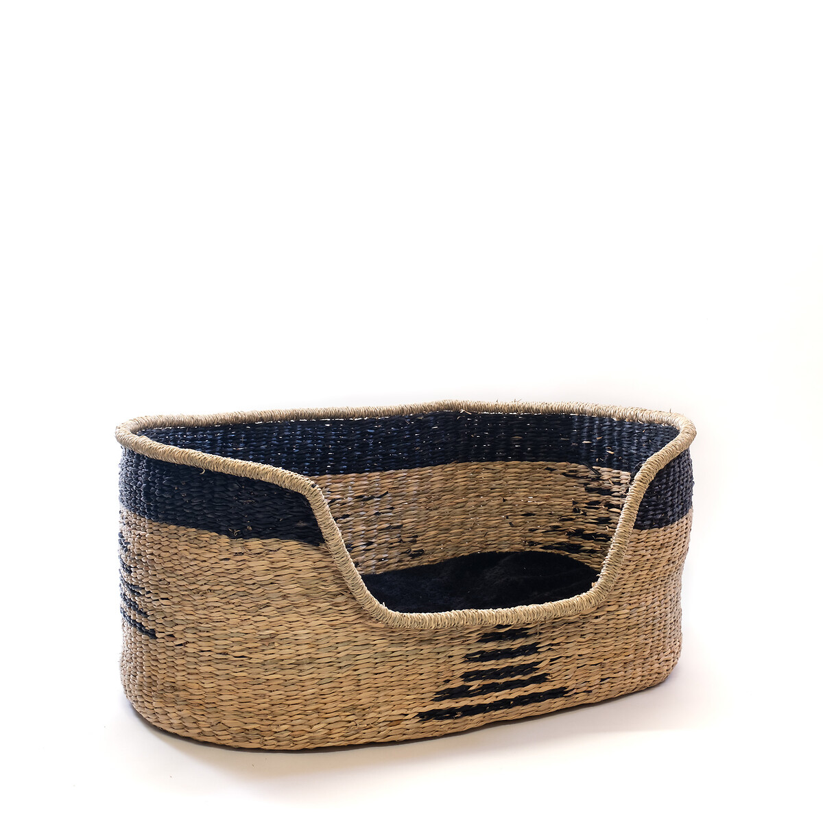 Natural and Black Seagrass Pet Bed with Cushion Small natural/black, SO'HOME