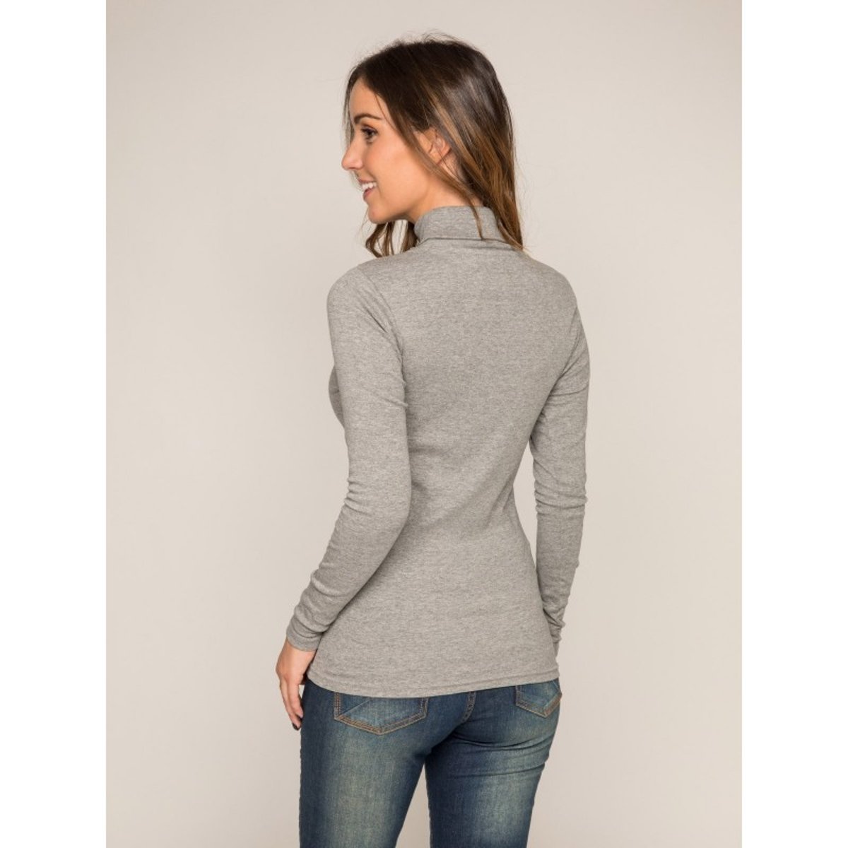 Sous Pull Col Roulé Pur Coton Peigné Fusee gris chiné, DONA LISA