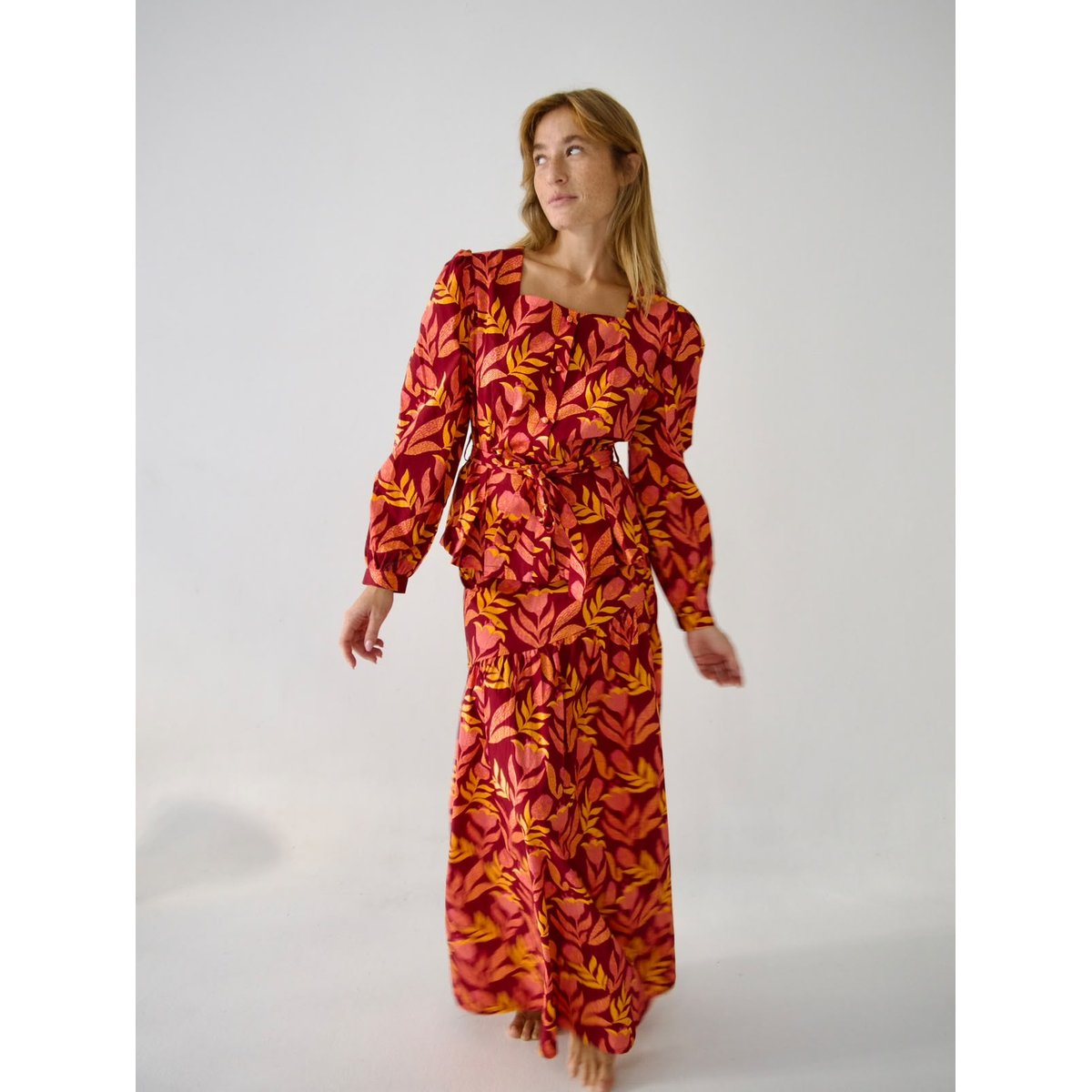 Jupe longue fleurie volant BETH bordeaux / orange, MINDTRAVELER