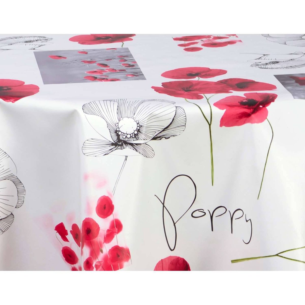 Nappe en toile cirée ronde grand format COQUELICOT rouge, TOILINUX