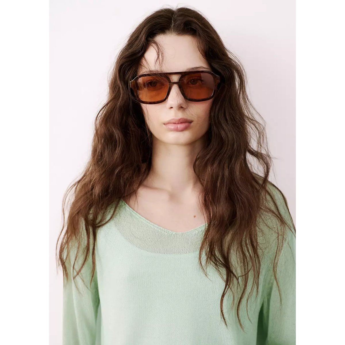 Pull-over maille fine col V vert menthe, MANGO TEEN