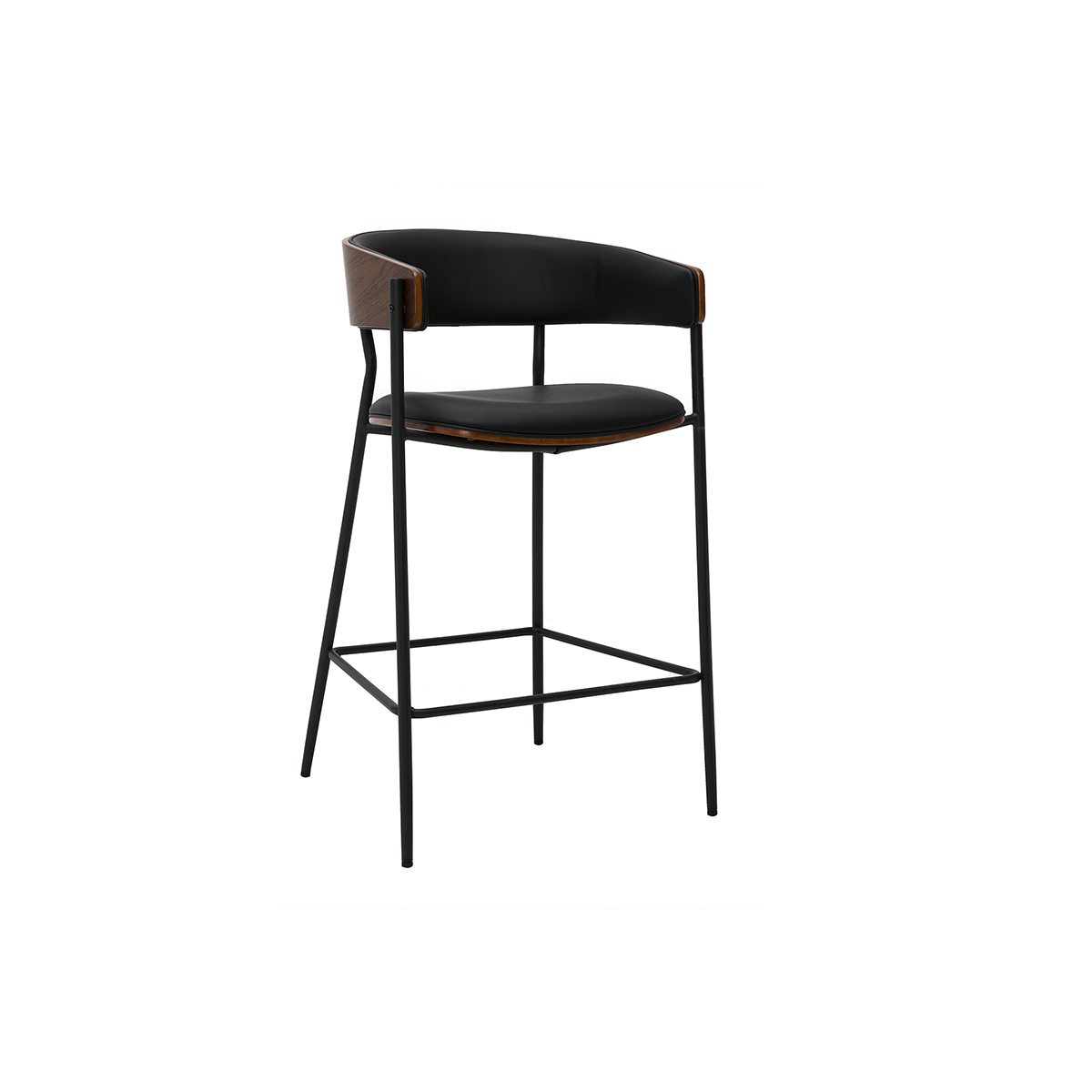 Tabourets de bar design noirs et bois foncé noyer H66.5 cm (lot de 2) DANTE noir, MILIBOO