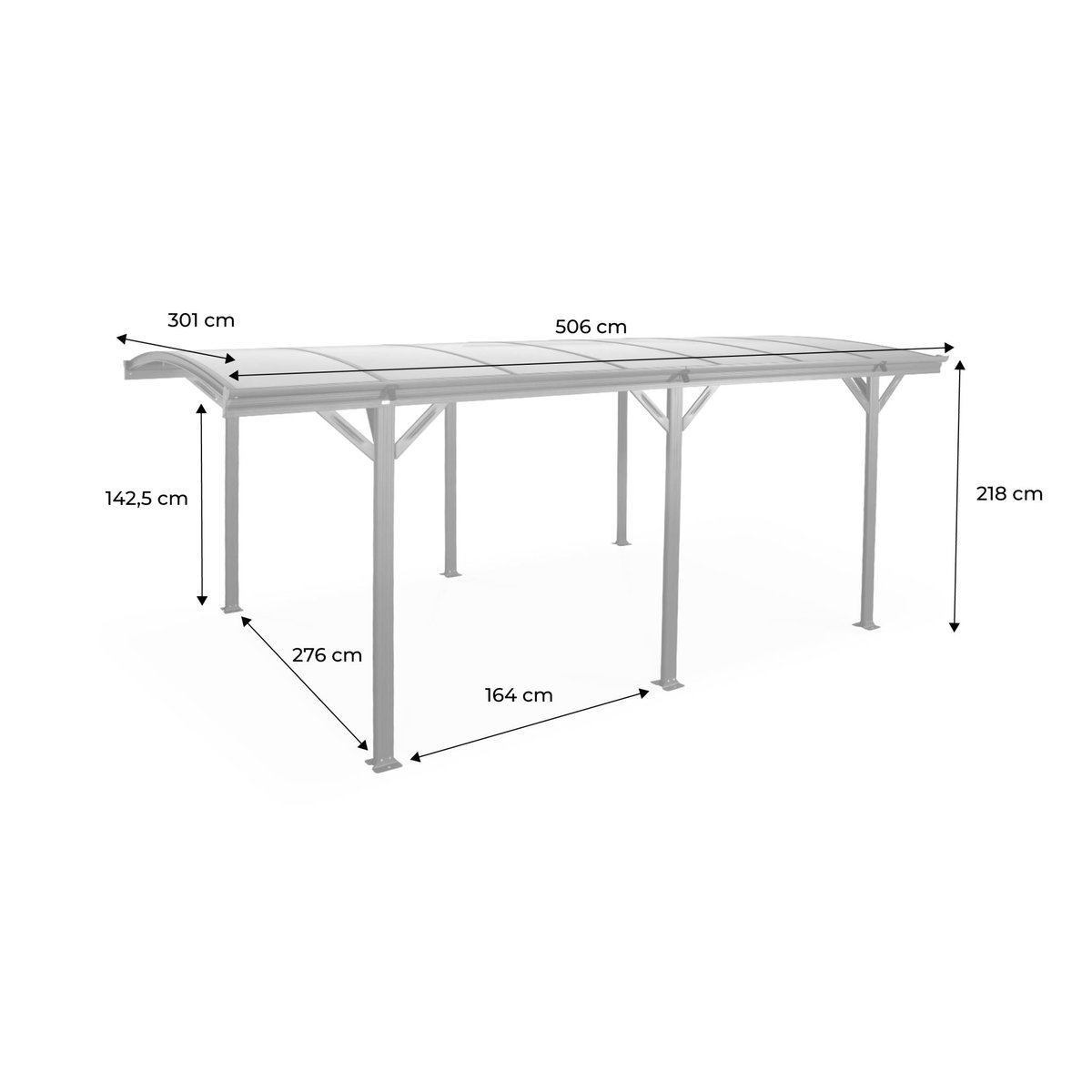Carport aluminium et polycarbonate 15m² LE MANS blanc, SWEEEK