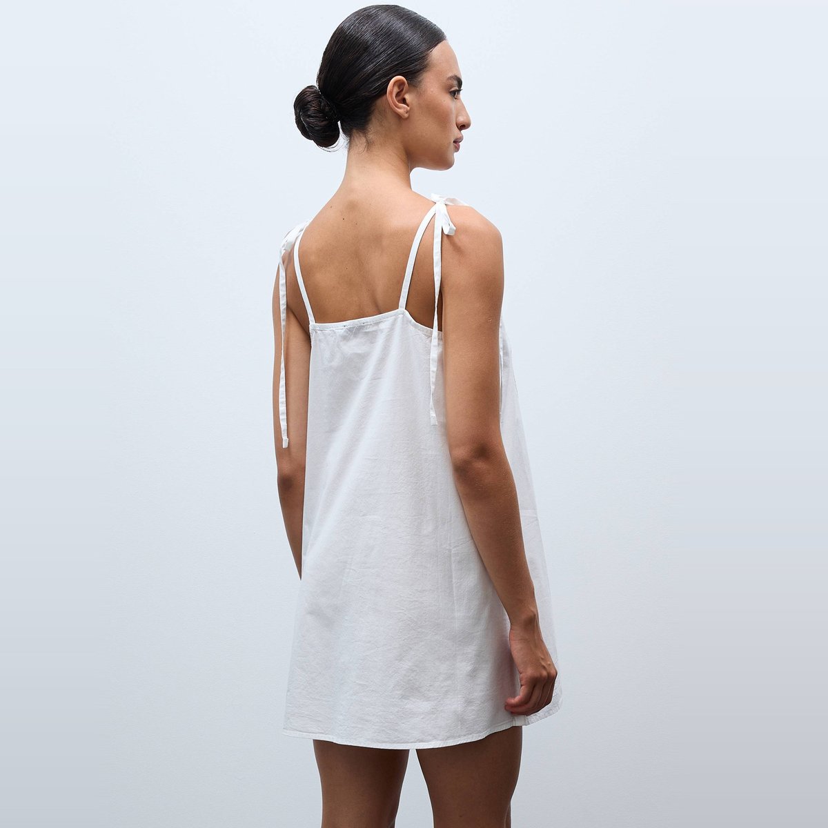 Chemise de nuit unie en coton blanc, MONOPRIX