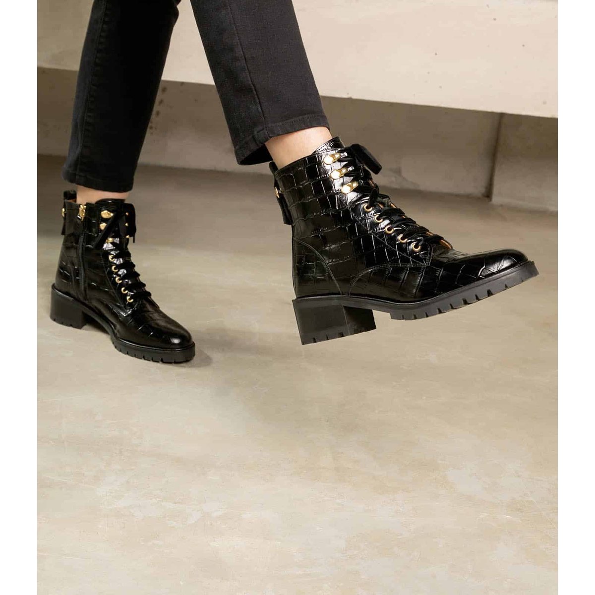 Bottine cuir croco ELISABETH noir, MAISON TOUFET