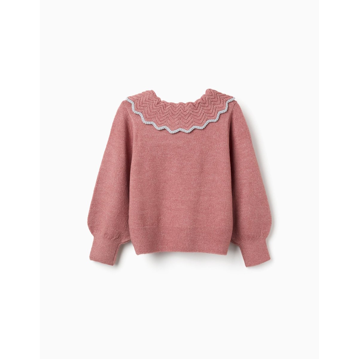 Pull en maille avec col en forme de nœud et fil textile rose, ZIPPY