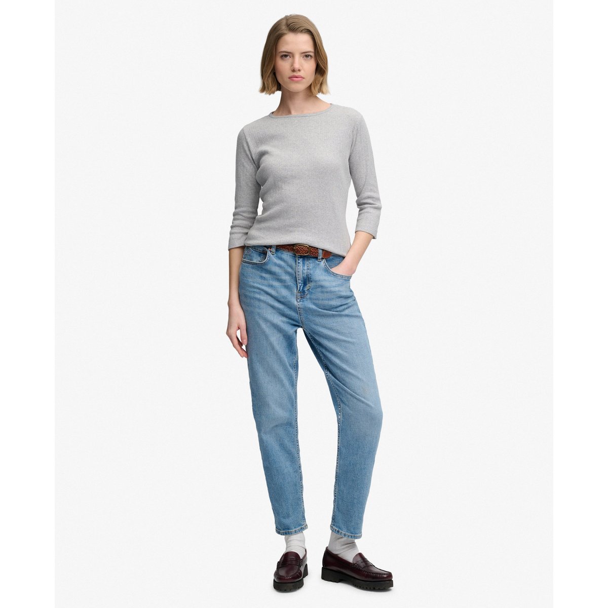 Top Athletic Essentials Pointelle Coupe Décontractée gris chiné, SUPERDRY