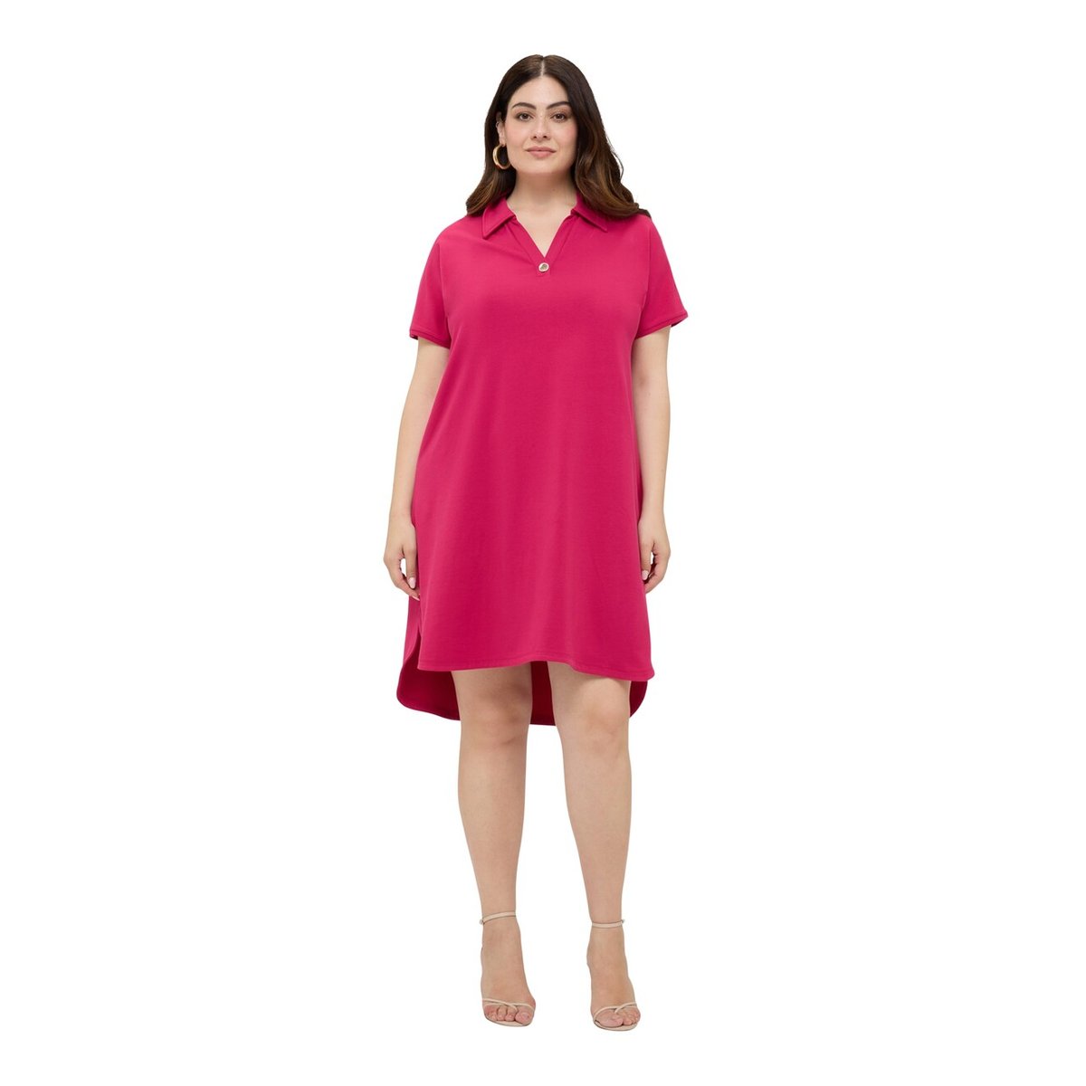 Robe avec col polo et bouton bijou bleu, FIORELLA RUBINO