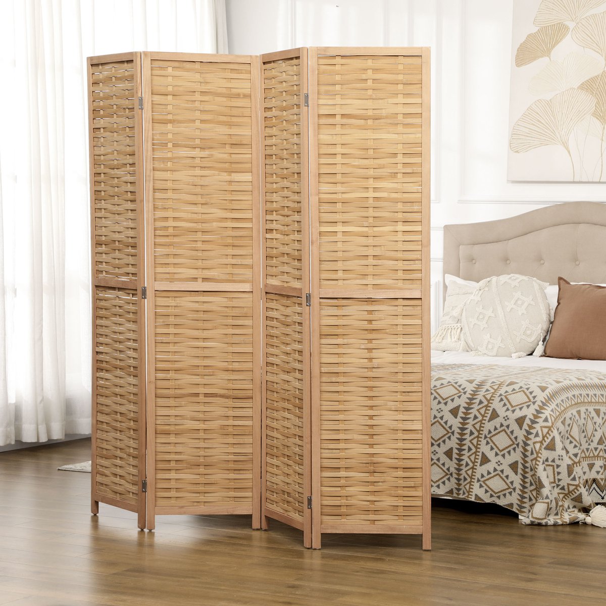 Cloison de séparation Bois de bambou Bois beige, HOMCOM