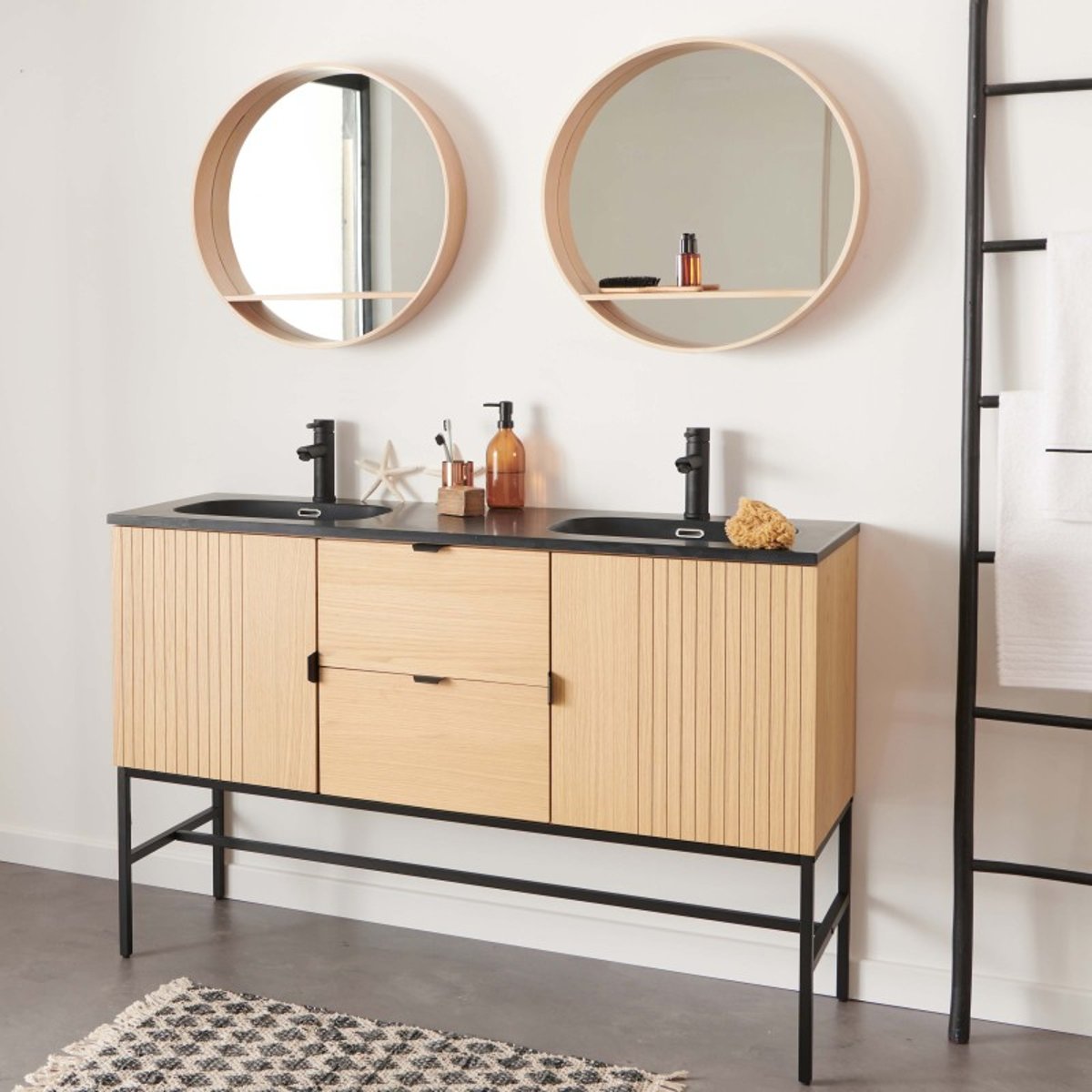 Meuble double vasque + miroir STUDIO bois clair, MOB IN