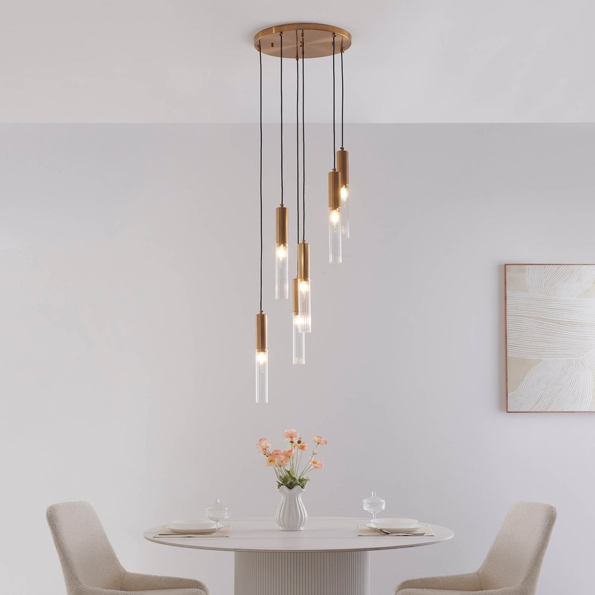Grande Suspension avec Tubes en Verre - POGGIO transparent et doré, KOSILUM