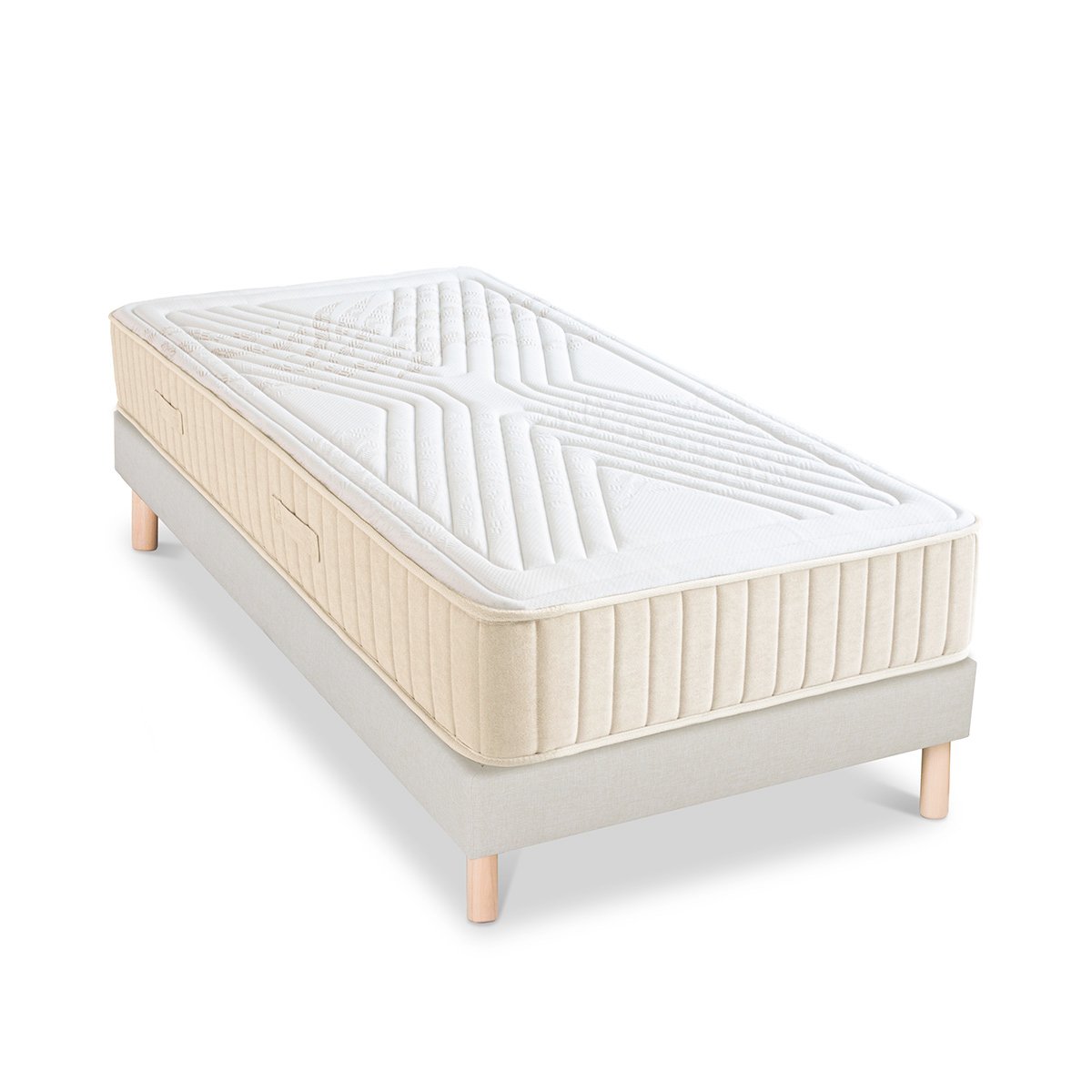 Ensemble Symphonie 2.0 90x200 cm Matelas Mousse + Sommier Bois beige, BELLECOUR