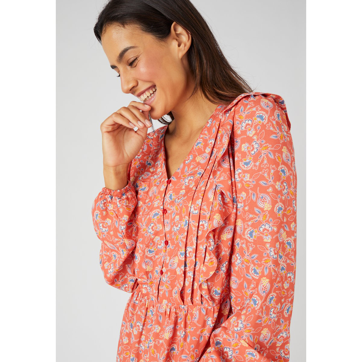 Robe-chemise fibres pure viscose Lenzing(TM) rouge terracotta fleuri, DAMART