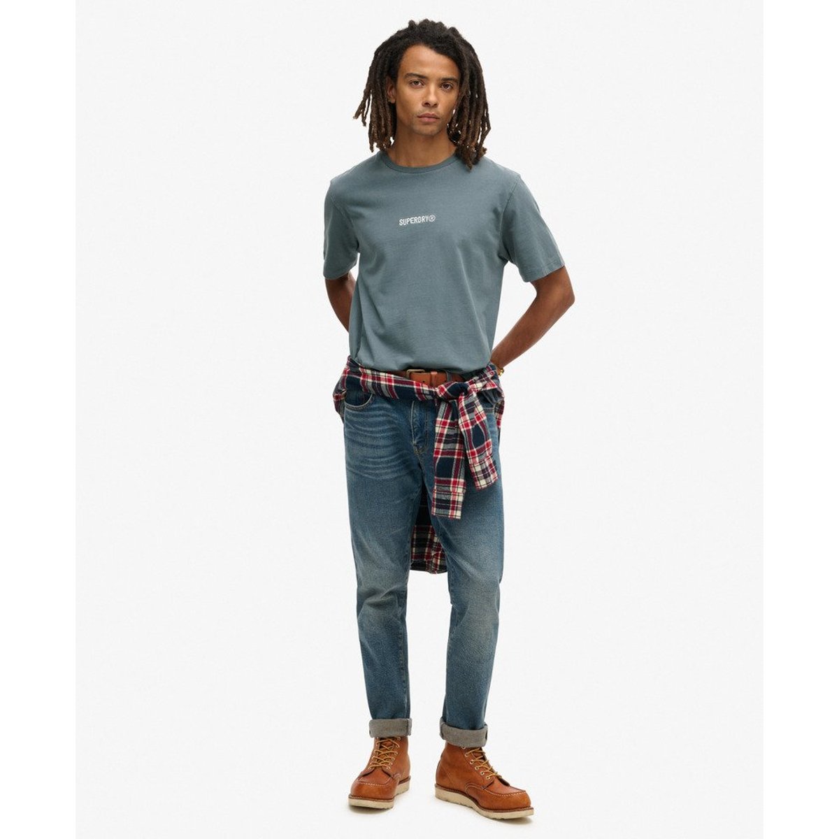 T-shirt ample Micro Logo Graphic bleu temps orageux, SUPERDRY