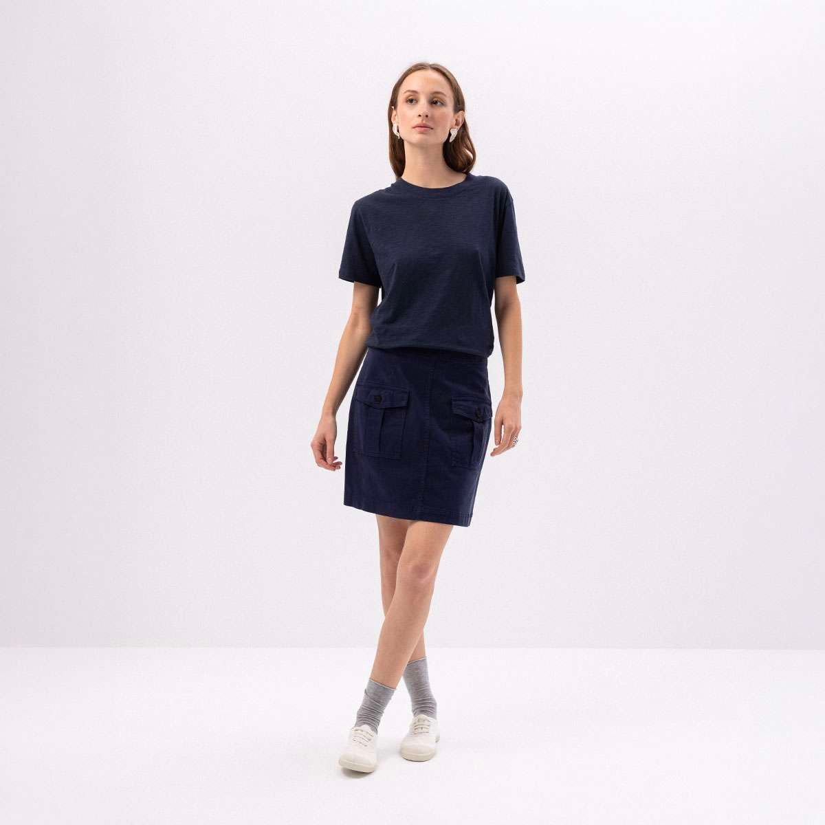 Jupe courte cargo en coton coupe droite PINDA bleu nuit, BENSIMON