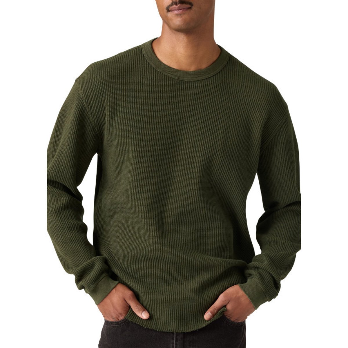 T-shirt en coton kaki à coupe droite pourvu de manches longues vert, LEVI'S