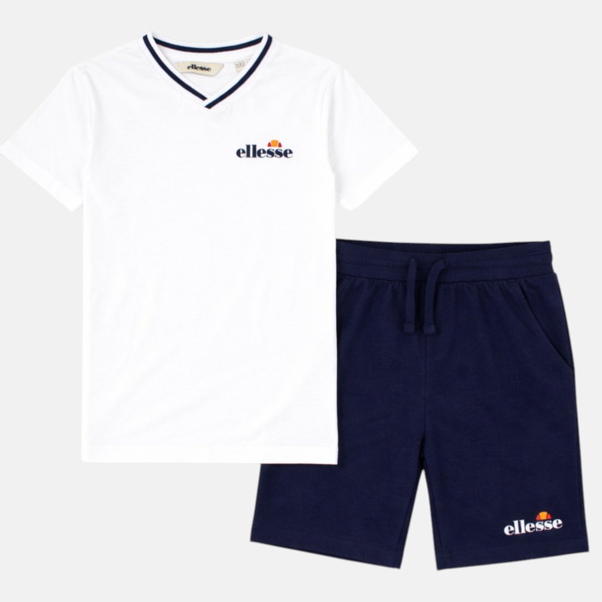Ensemble t-shirt col V et short BLOCK PARTY bleu marine, ELLESSE