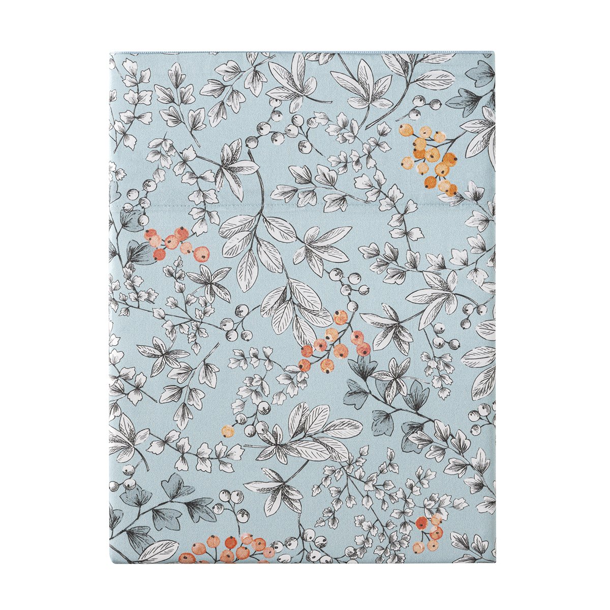 Drap plat imprimé en satin de coton bio, CUEILLETTE bleu baltique, ALEXANDRE TURPAULT