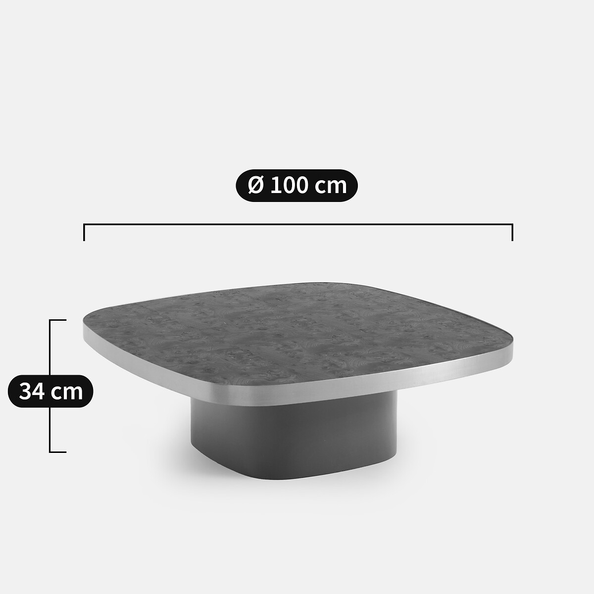 Mesa de centro, tablero de chapa de olmo rizado, diámetro de 100 cm, PAULA bronce , LA REDOUTE INTERIEURS