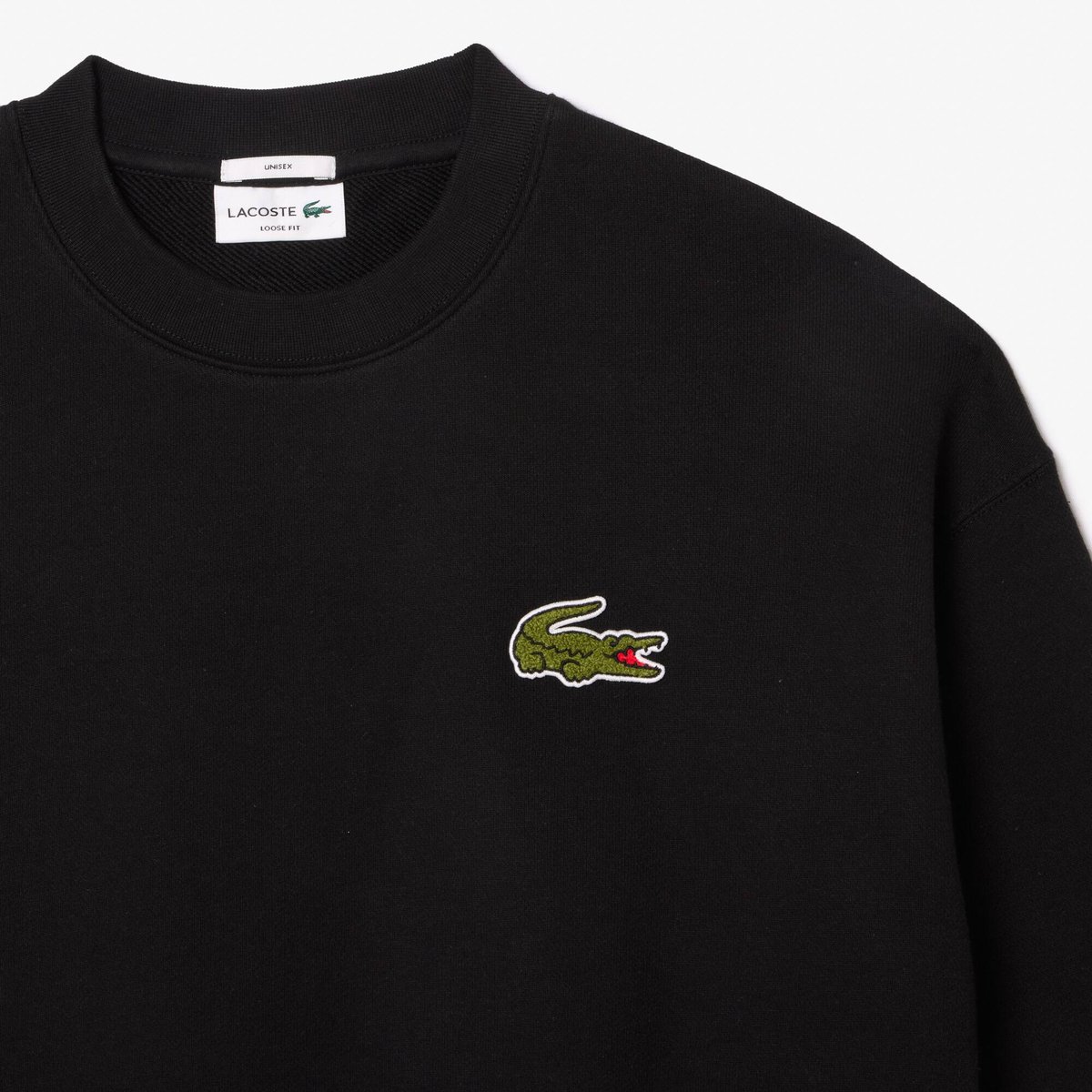 Sweatshirt loose fit molleton avec badge noir-031, LACOSTE