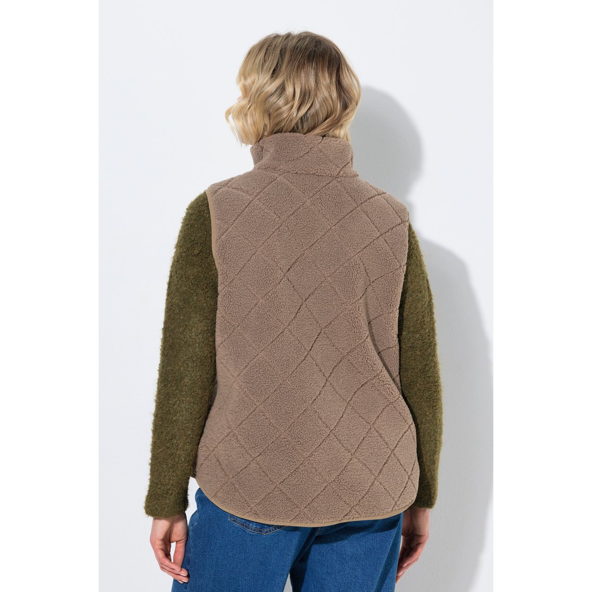 Gilet en polaire bouclée, motif losanges taupe, ULLA POPKEN