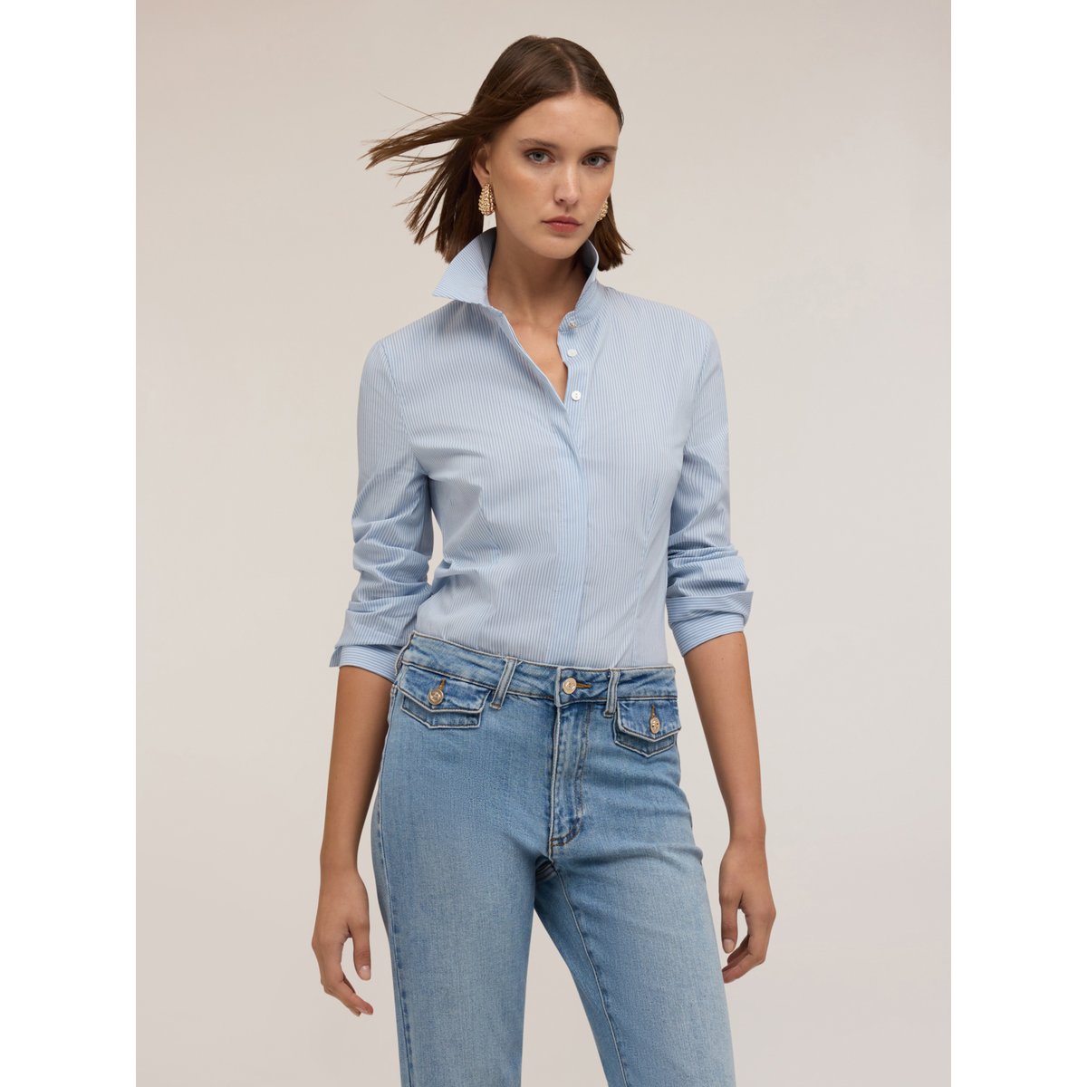 Chemise rayée en popeline light - blue, MOTIVI