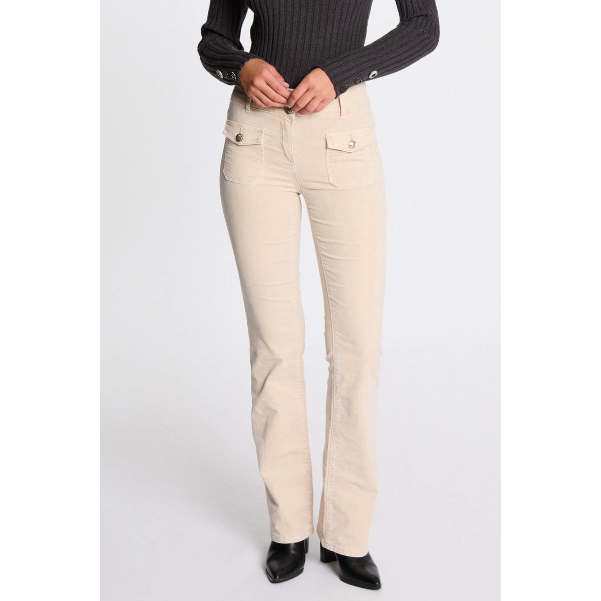 Pantalon ajusté velours ivoire, MORGAN