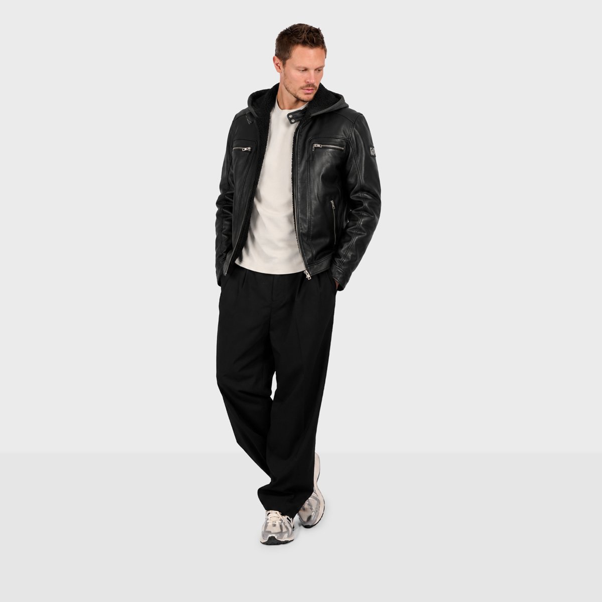 Veste en cuir à col mao DRINK noir, OAKWOOD