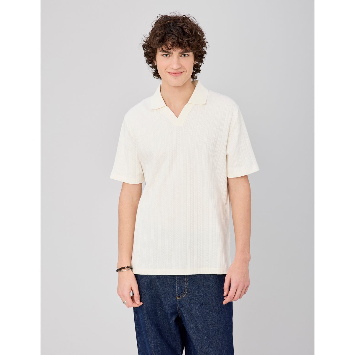 Polo matière fantaisie blanc écru, BZB