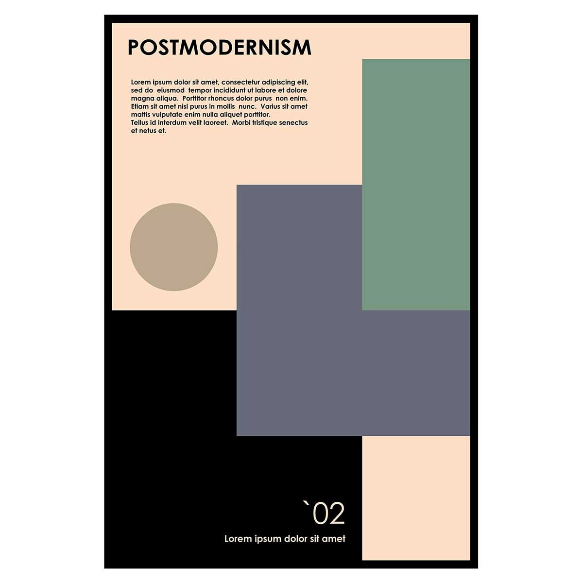 Affiche encadrée formes postmodernes colorées affiche + cadre en métal - noir, HEXOA