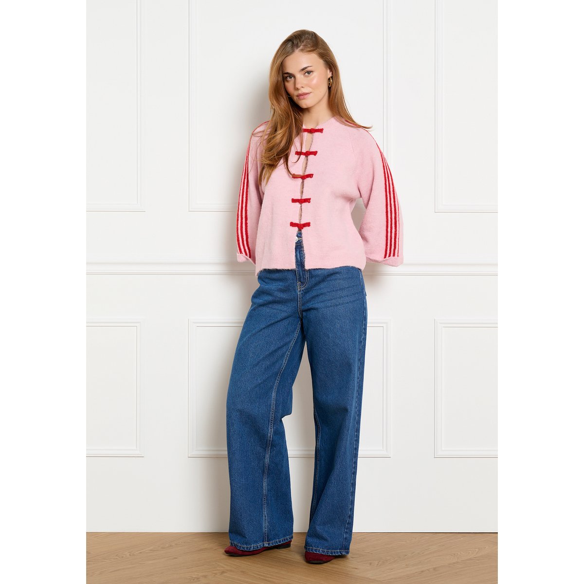 Cardigan à attaches fantaisie rose bubblegum, LOLALIZA
