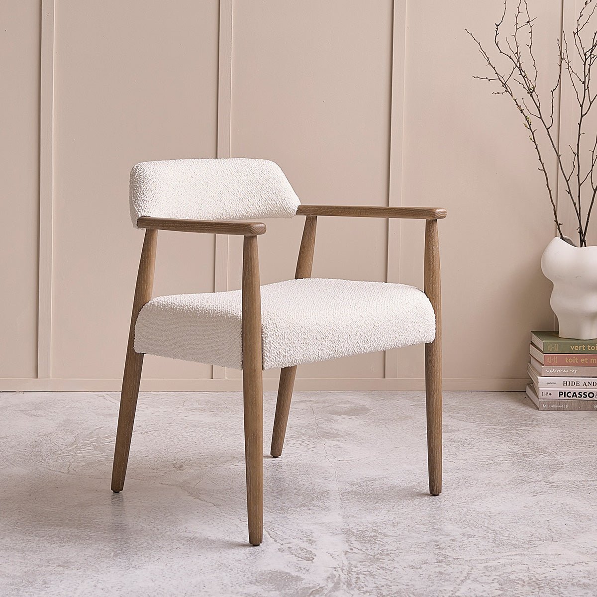 Chaise en chêne massif et bouclette LUISA ecru, BERAH GETAH