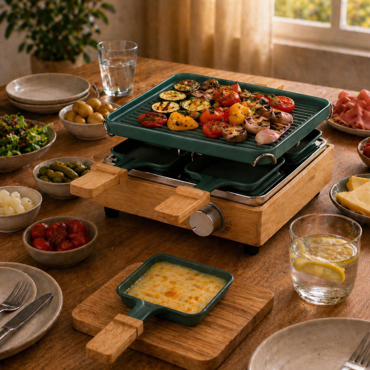 Appareil à raclette 4 personnes bleu-naturel-noir, MENASTYL