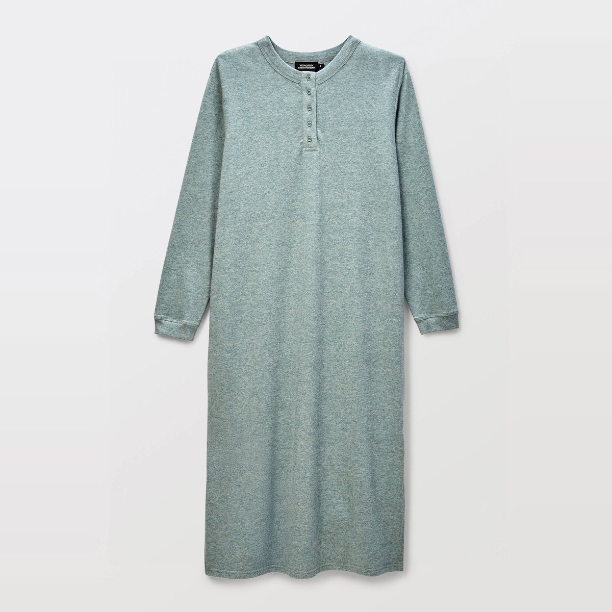 Chemise de nuit côtelée en coton et modal sage, MONOPRIX