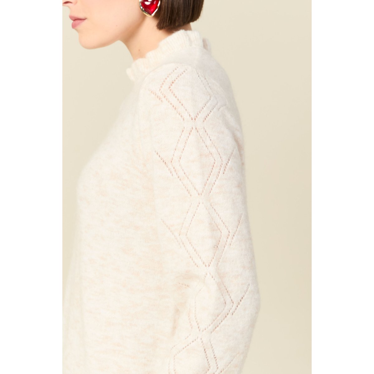 Pull col montant manches longues creme, BONOBO